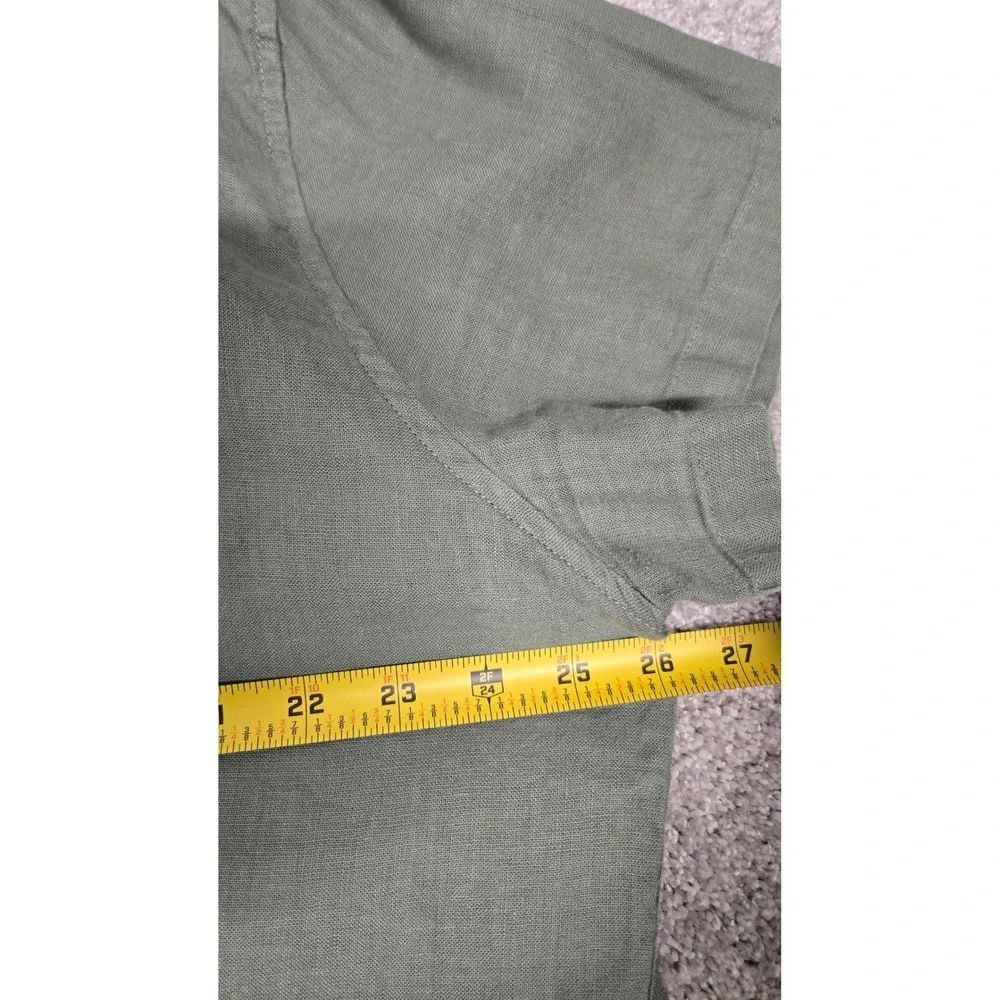 J.Crew Slim Button Down Short‎ Sleeve Shirt Linen Cotton Olive Green Men's XXL